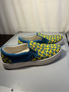 Men's Slip-On Loafers in Yellow & Blue - Printed Canvas Casual Shoes